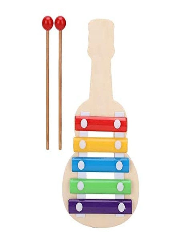 Shopfleet Wooden Xylophone Guitar Shaped Musical Toy for Children with 5 Note Small Pack of 1 - Image 1